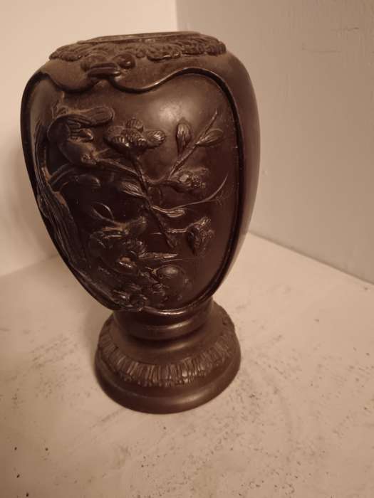 Bronze Chinese Asian Vase with Birds & Blossoms