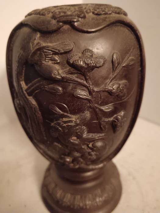 Bronze Chinese Asian Vase with Birds & Blossoms