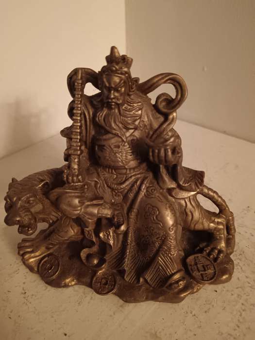 Bronze God of Wealth Zhao Gong Ming Sit on Tiger Statue