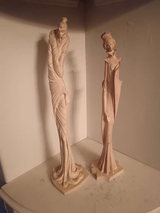 Pair of Chinese Sculpture Statue s of a Geisha and a Man Signed