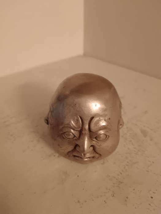 Marked Old Chinese Silver Bronze  Joy, Anger, Sorrow 4 face Buddah Head Statue