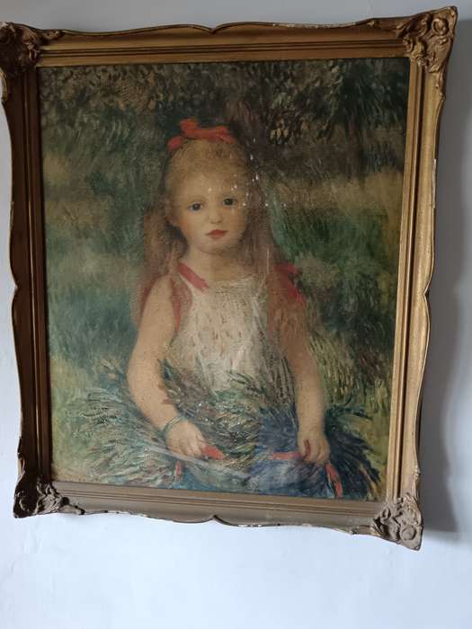 french Vintage Framed Renoir Girl with Flowers Print