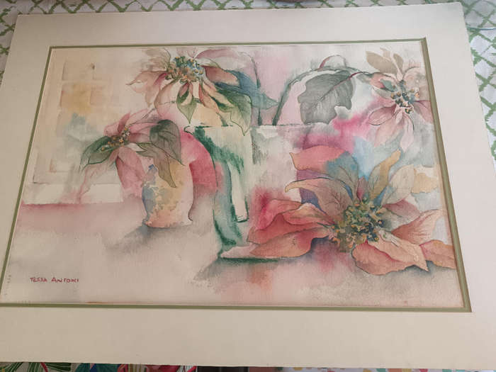 Unframed Water colour of Pointsettas by SA Artist Tessa Antoni