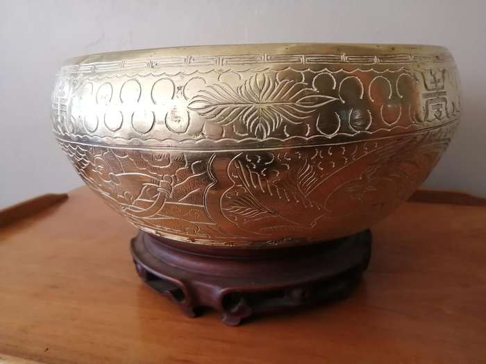 Large Brass Etched Bowl