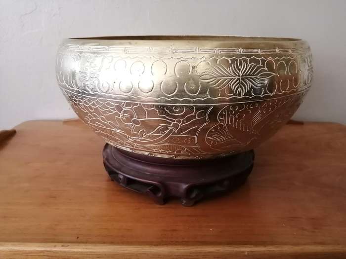 Large Brass Etched Bowl