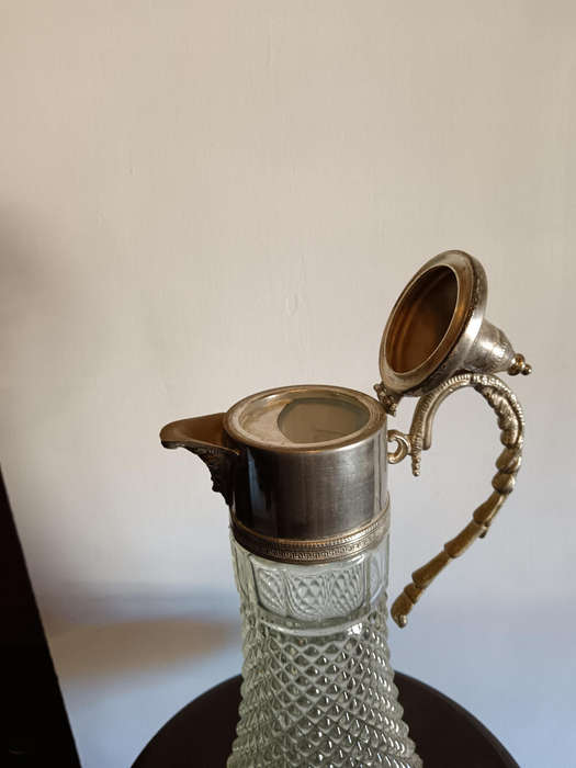 Hobnail Cut Claret Jug with Silver Plated Handle & Lid