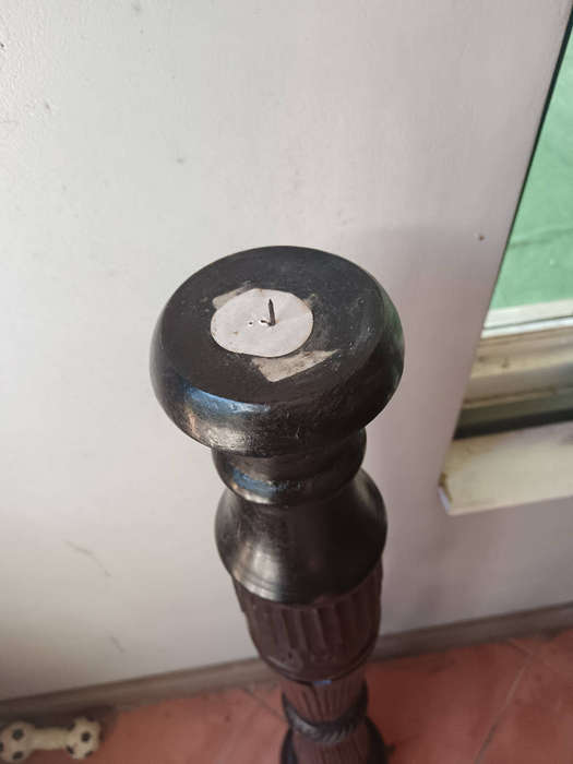 Large Wooden Carved Pillar Candlestick