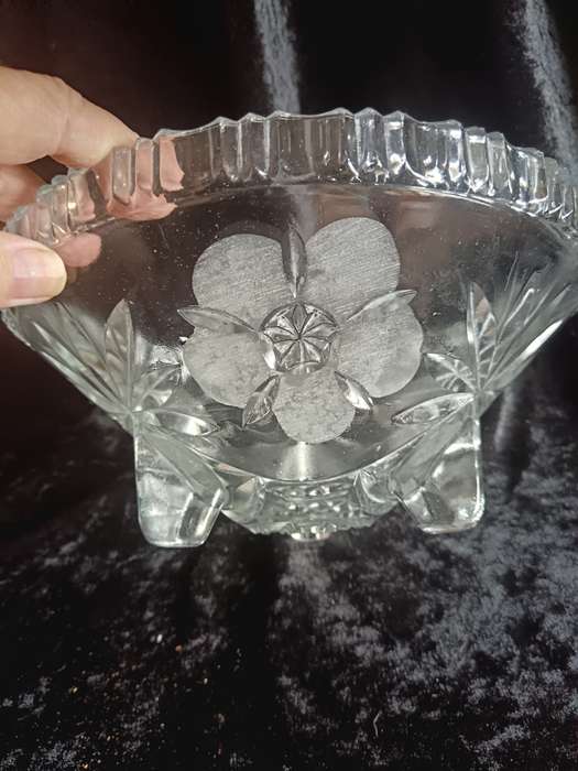 Lead Crystal Hand Cut and Frosted flower Footed Bowl