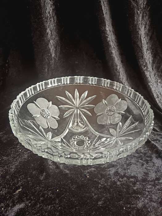 Lead Crystal Hand Cut and Frosted flower Footed Bowl
