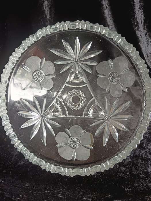 Lead Crystal Hand Cut and Frosted flower Footed Bowl