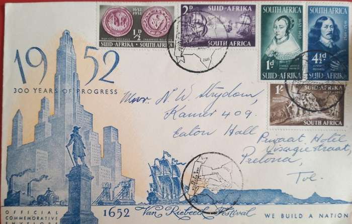 UNION FDC 1952 300 YEARS VAN RIEBECK LANDING
