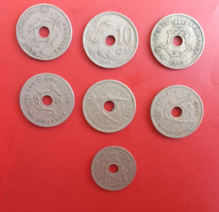 royaume de belgique (kingdom of belgium) x7 coins 1904-1930