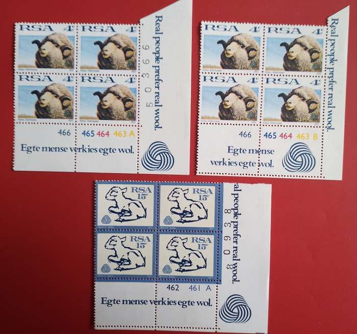 RSA 1972 DEFINITIVES WOOL INDUSTRY CONTROL  BLOCKS X3