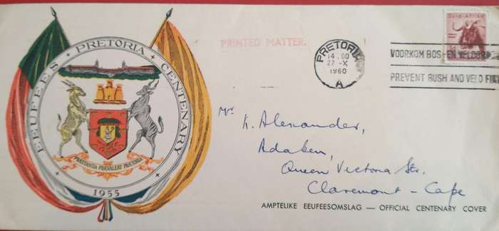UNION FDC PRETORIA 100 YEARS OLD 1960
