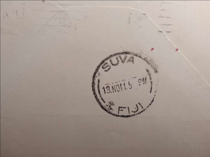 FIRST AIRMAIL SERVICE NEW ZEALAND-FUJI 1941 DATED 11/11/41..BACK STAMPED 13/11/41 FUJI..