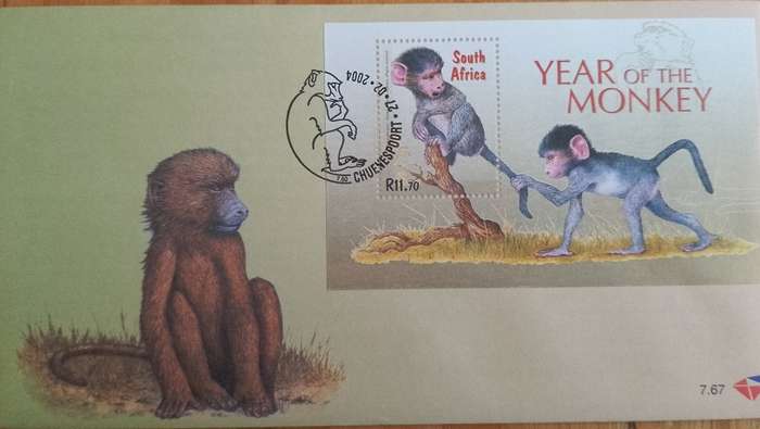South Africa 2004 Year of the Monkey Miniature Sheet on FDC 7.67. SACC 1604. Cat R95 (2023-25)