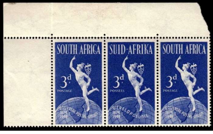 UNION 75TH ANNIVERSARY OF UPU 3d BLUE WITH PROVING FLAW SERIF ON "C" (ROW 1/1) MNH