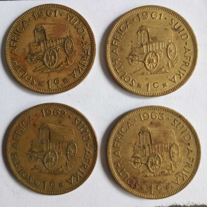 RSA 1 CENT LARGE OX WAGON COINS X4 1960s