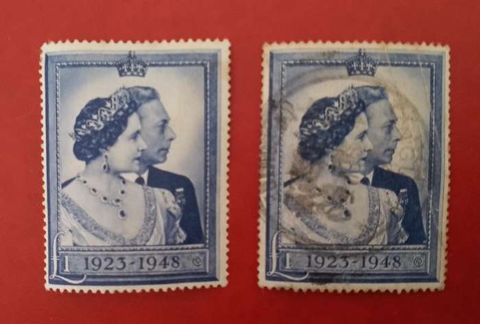 GREAT BRITAIN 1948 SILVER WEDDING 1 POUND USED AND NEW SG  CAT 80 POUNDS.-SEE SCANS