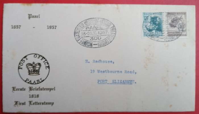 PAARL 300 YEARS FIRST LETTER STAMP 1957 COVER