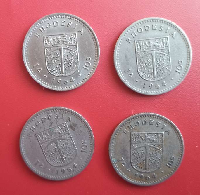 rhodesia 10c coins 1964 X4