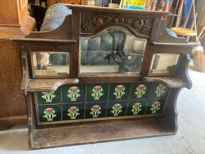Vintage Washstand Top with Art Nouveau Tiles (108 x 80 cm )
