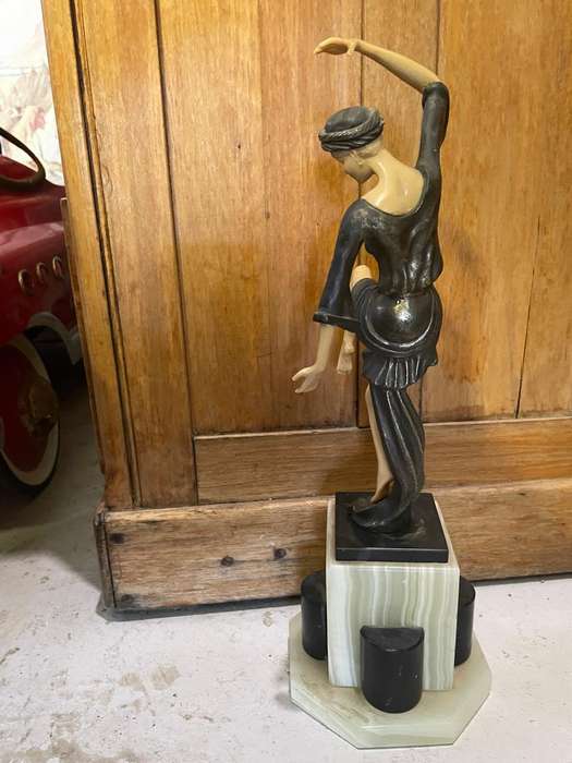 Art Deco Dancer after Ferdinand Preiss , Autumn Dance in metal and Ivorine ( 41 cm high )