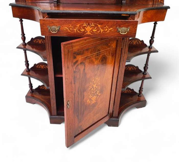 Superb Burr Walnut and Marquetry Inlaid Etagere circa 1900 ( 115 x 35 x 180 cm )