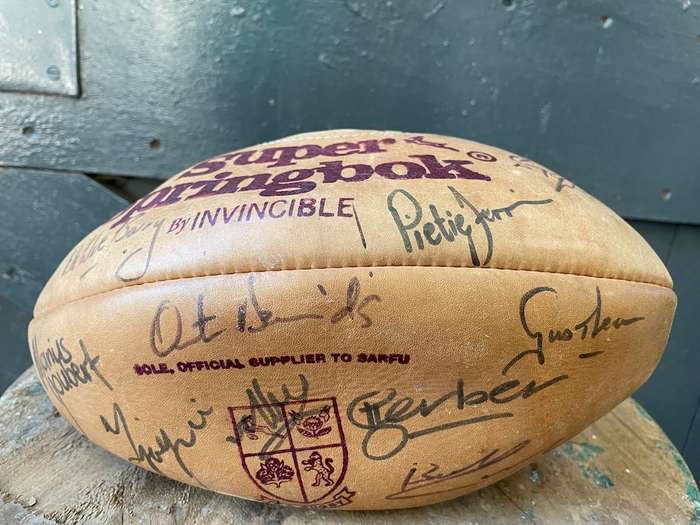 Rugby Ball: Genuine Leather Springbok Rugby Ball signed by 2002 Stormers