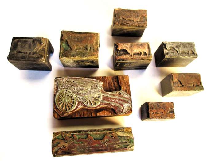 PRINTING BLOCKS ( Horse, cattle, sheep and cart. )