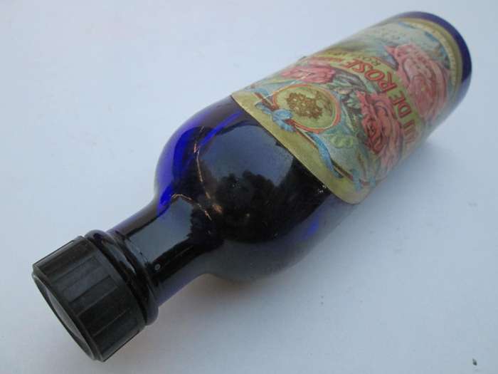 VINTAGE EAU DE ROSE, ROSE WATER BOTTLE 1/2 FULL