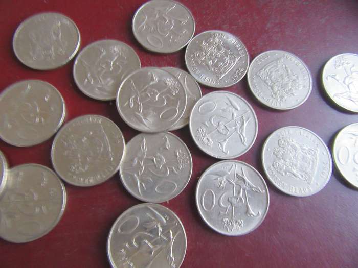 RSA - 19 FIFTY CENT COINS - VARIOUS YEARS - ALL COAT OF ARMS - AS PER SCAN - BID PER COIN - LOT47