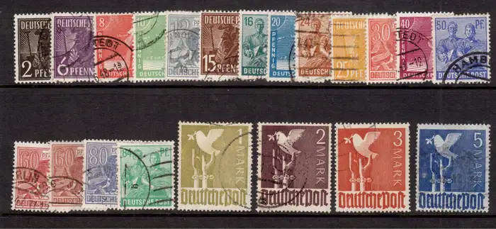 Germany - Allied Occupation - 1947 - Set of 21 to 5 Mark Doves of Peace - FU - SG 928-948 - CV R3846
