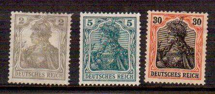 German Reich - 1902 - 1920 Perf 14 - 2, 5 + 30PF - MM (Large Hinge) - SG 67, 69 + 73