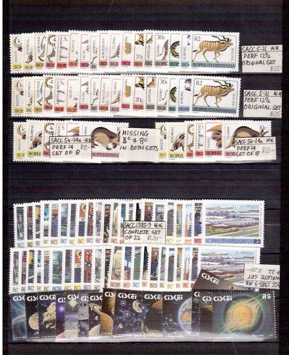 Variety of Def Sets - All in Mint Condition - RSA, NAMIBIA, SWA, BOPHUTATSWANA, CISKEI and TRANSKEI