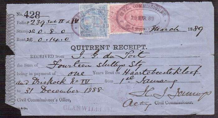 COGH Stamps on Receipt - Cancelled 1889 - Fair - Lovely Item