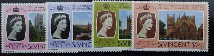 St Vincent - UM Set of Four - 25TH Ann of Coronation of QE11