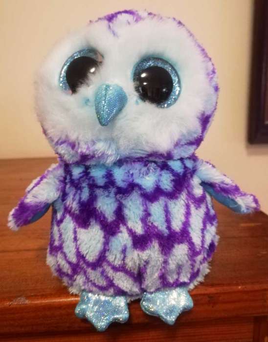 TY 2015 Plush Toy. Oscar the Beanie Boo Barn Owl. Blue Glitter Eyes! 18cm.