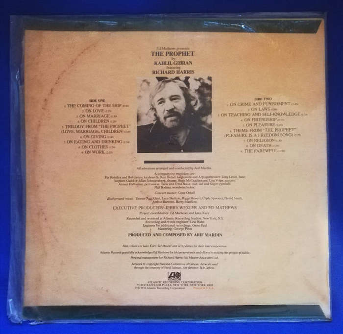 Vintage Vinyl. The Prophet - Kahlil Gibran. Featuring Richard Harris. Music Composed by Arif Mardin.