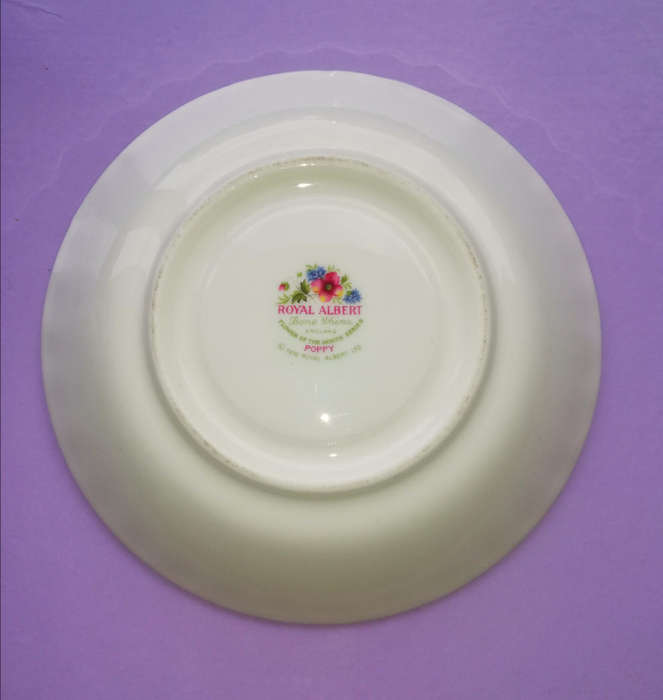August Pink Poppy Cup And Saucer Royal Albert Flower Of The Month 1970s.  Royal Albert China.
