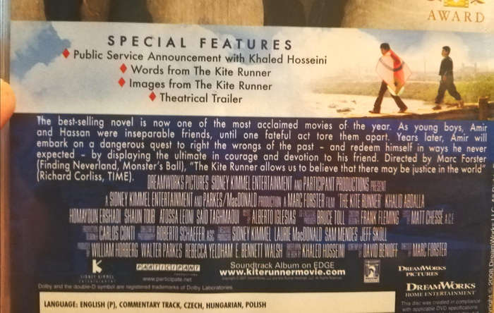 The Kite Runner. A magnificent film. A Mark Forster Film. DVD.