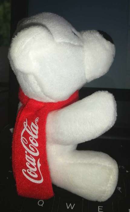 Collectable Smiling Coca-Cola Teddy Bear with Red Coca-Cola Scarf. 11cm.