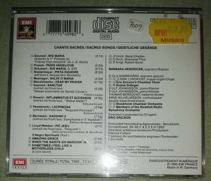 Chants Sacres. Barbara Hendricks. EMI Digital CD.