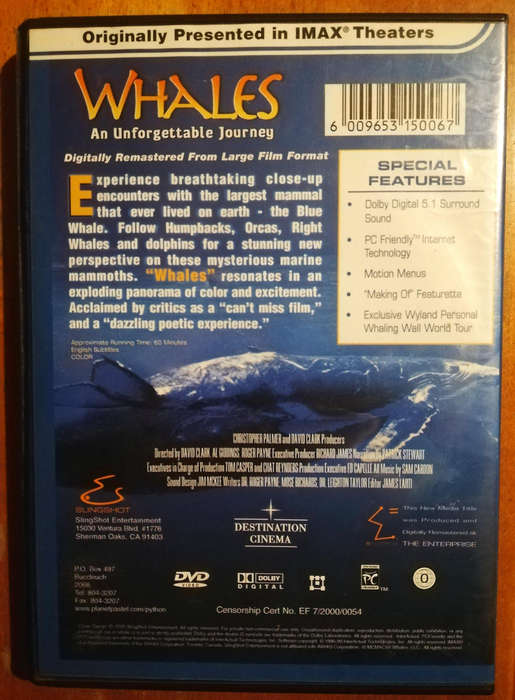 Whales. An Unforgettable Journey. DVD. As Seen In Imax Theaters.