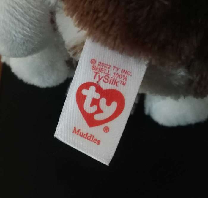 Ty Silk. Muddles the Beanie Boo White and Brown Dog. 2022. 16cm.