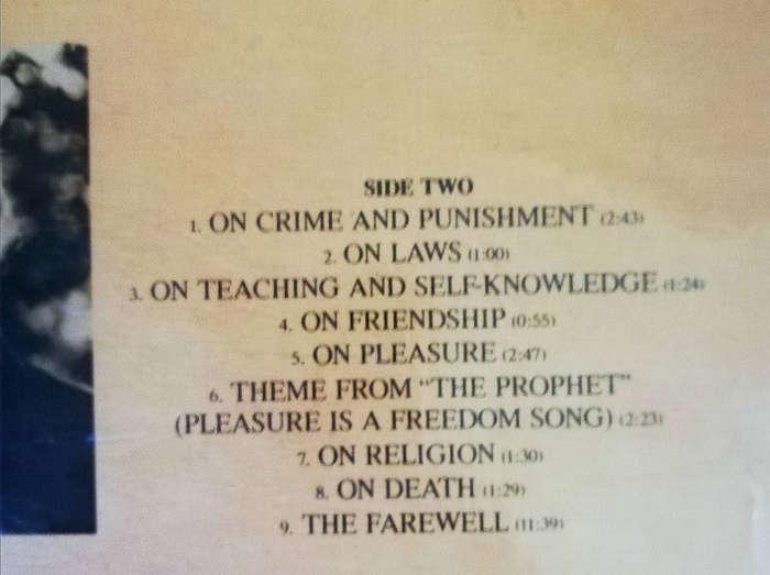 Vintage Vinyl. The Prophet - Kahlil Gibran. Featuring Richard Harris. Music Composed by Arif Mardin.