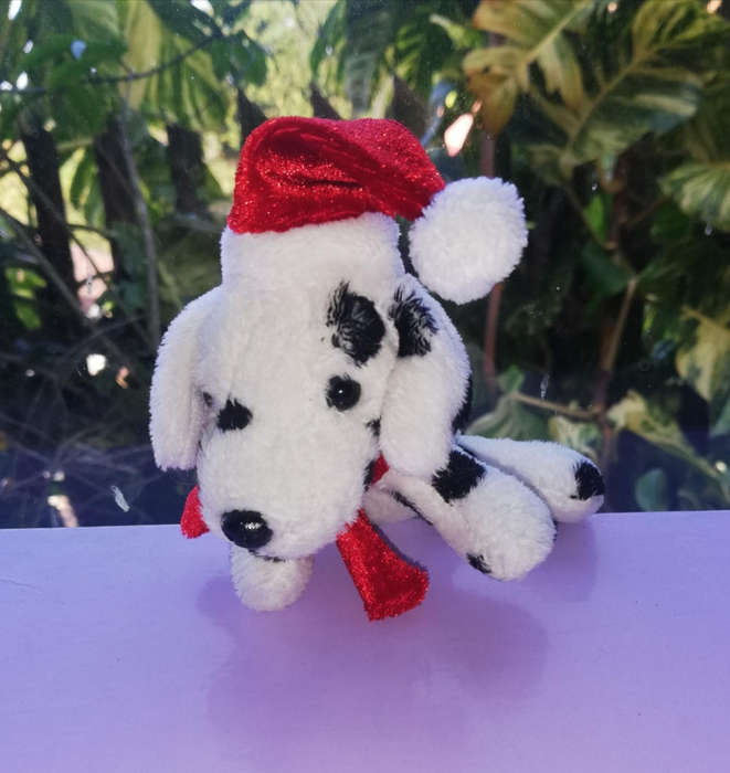 Santa`s little Helper! Christmas Dalmatian Puppy, a soft Hanger toy with a glittery Xmas hat! 9cm.