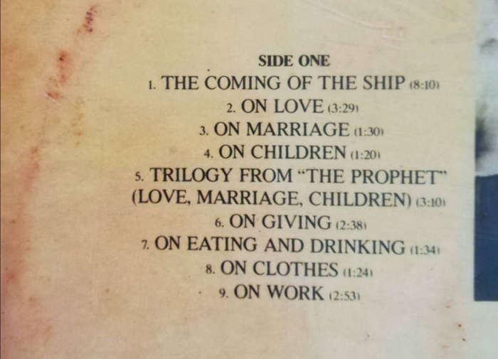 Vintage Vinyl. The Prophet - Kahlil Gibran. Featuring Richard Harris. Music Composed by Arif Mardin.