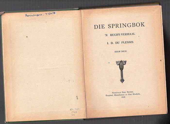 Die Springbok - ID du Plessis se rugby reeks - 1938 uitgawe