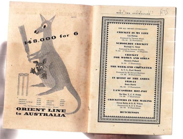 Australia to England - Ashes Cricket tour brosjure 1953
